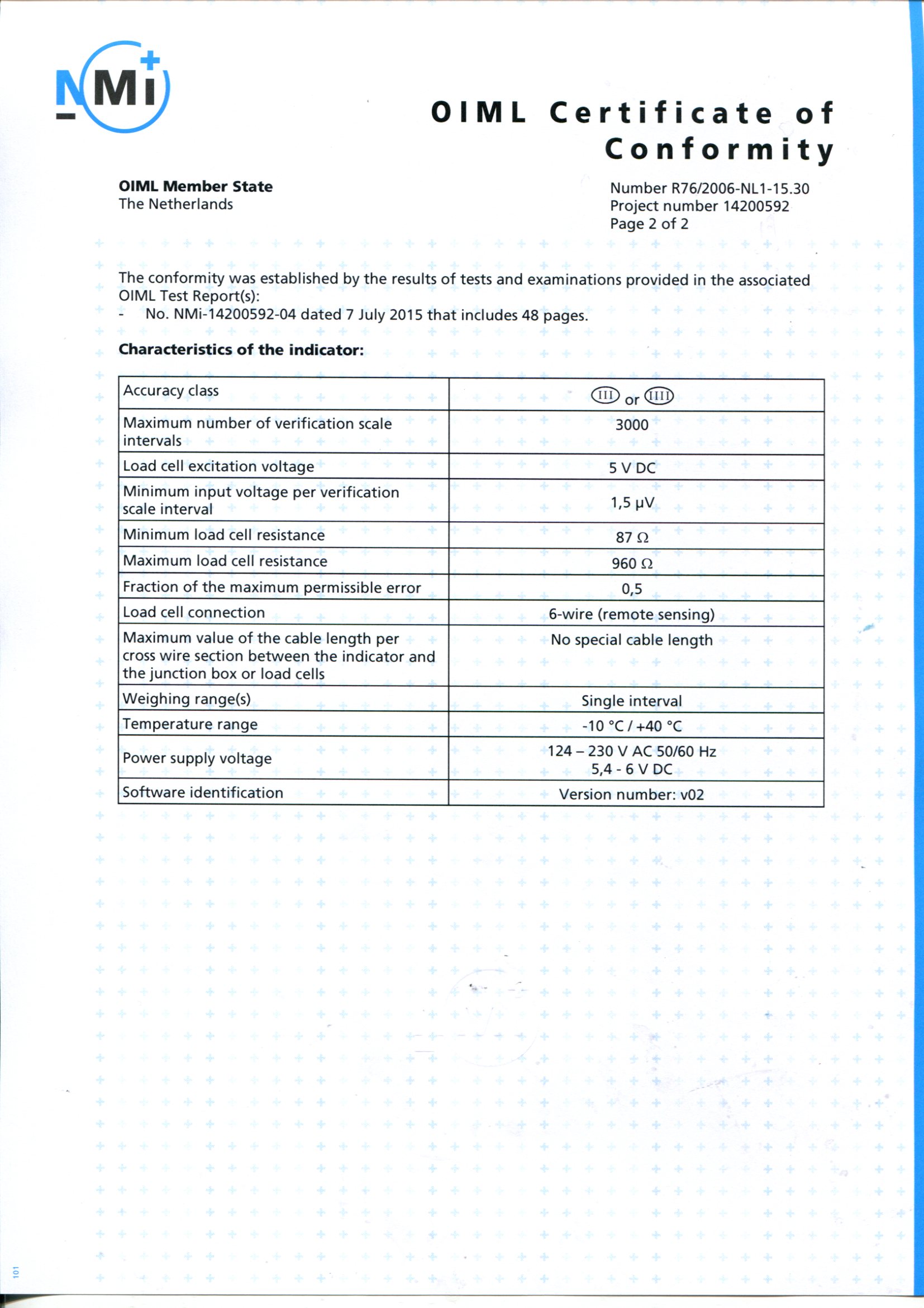 XK3118T1 OIML 證書1